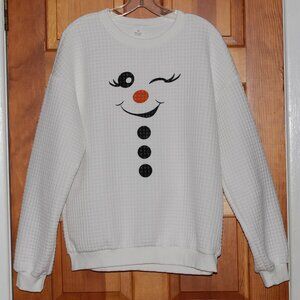 Unknown Brand Quilted Texture Snowman Face Graphic Sweatshirt